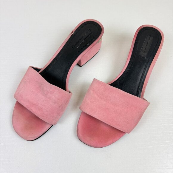 Alexander Wang Pink Suede Block Heel Slides - Picture 1 of 11